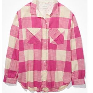 Adorable pink plaid flannel button down